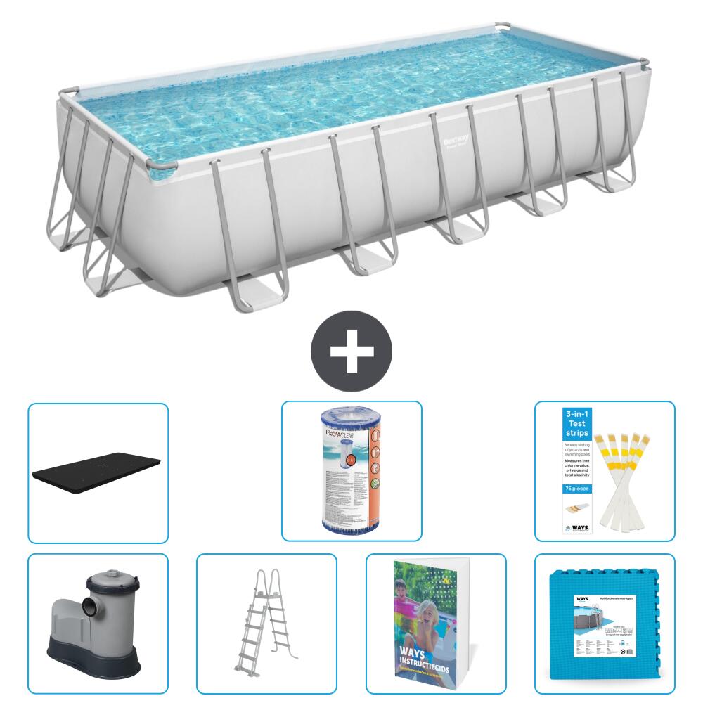 BESTWAY Basen Power Steel Prostokątny - 640x274x132 cm - 8-częściowy S602