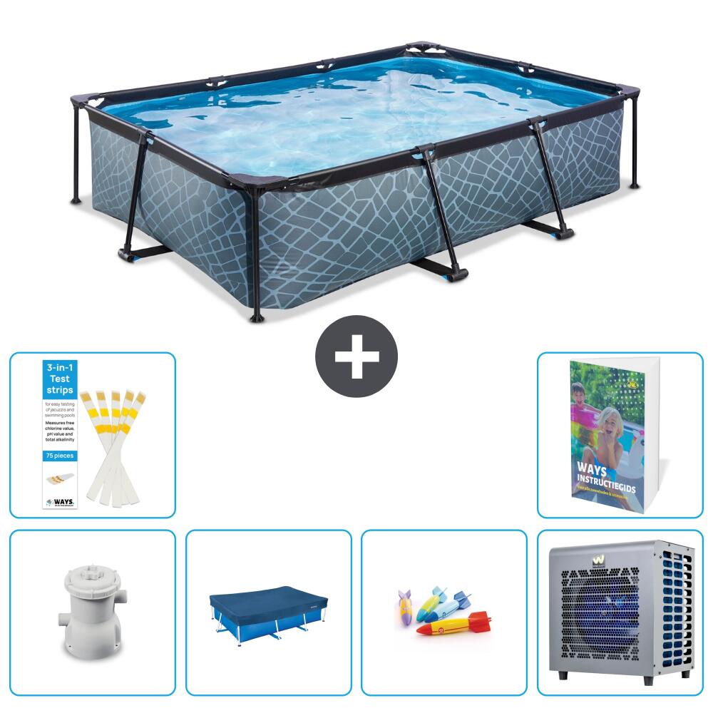 EXIT TOYS Basen Prostokątny - Efekt kamienia - 300x200x65 cm - 7-częściowy S187