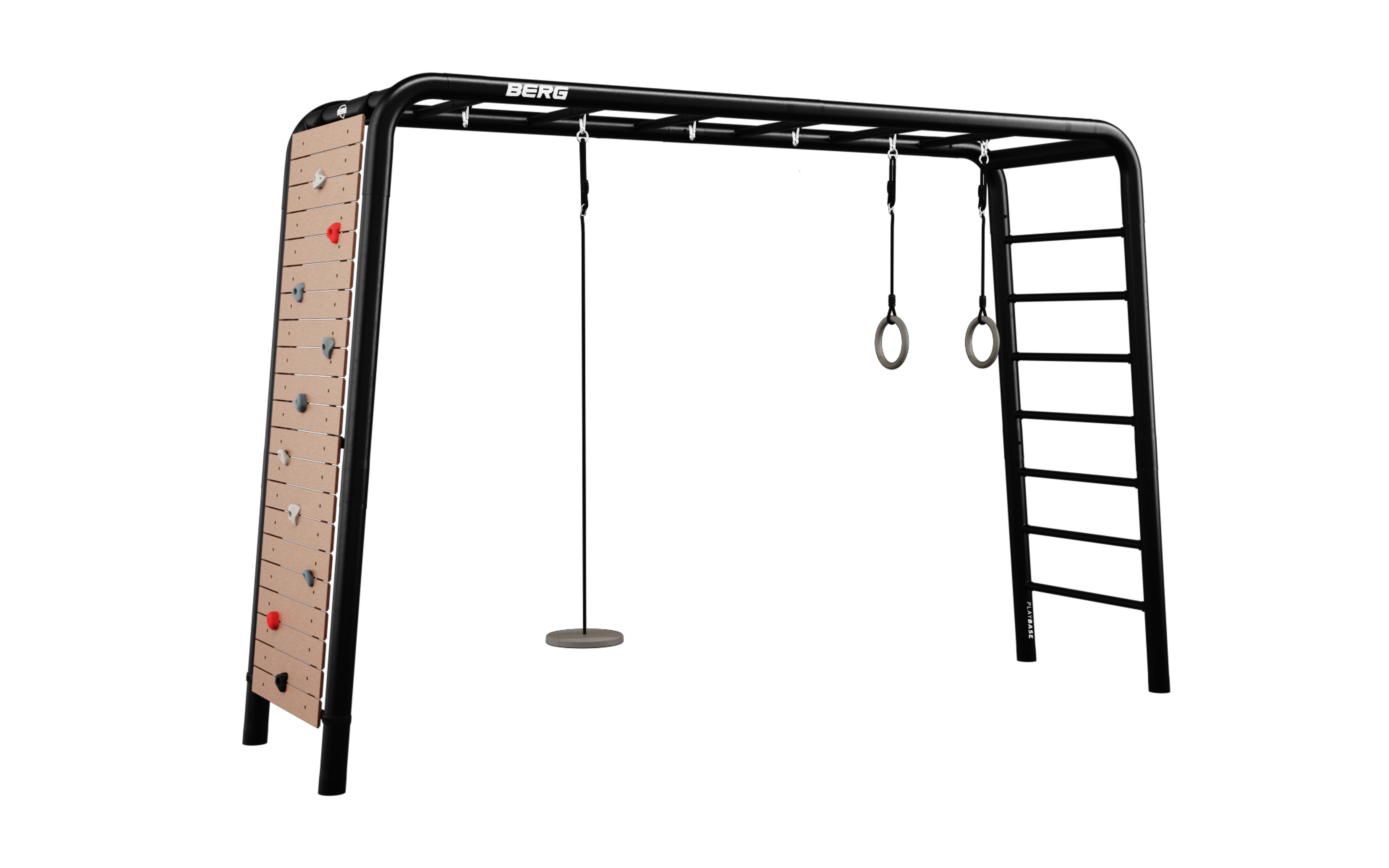 PlayBase Large + Peak Set, ze ścianką wspinaczkową, huśtawką dyskową i kółkami