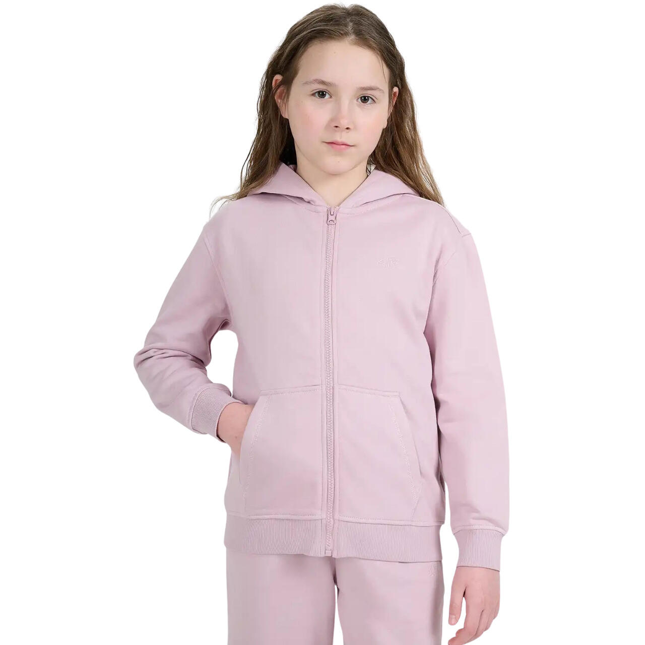 Bluza dla dziewczynki 4F - z kapturem, zamek, 2 kieszenie