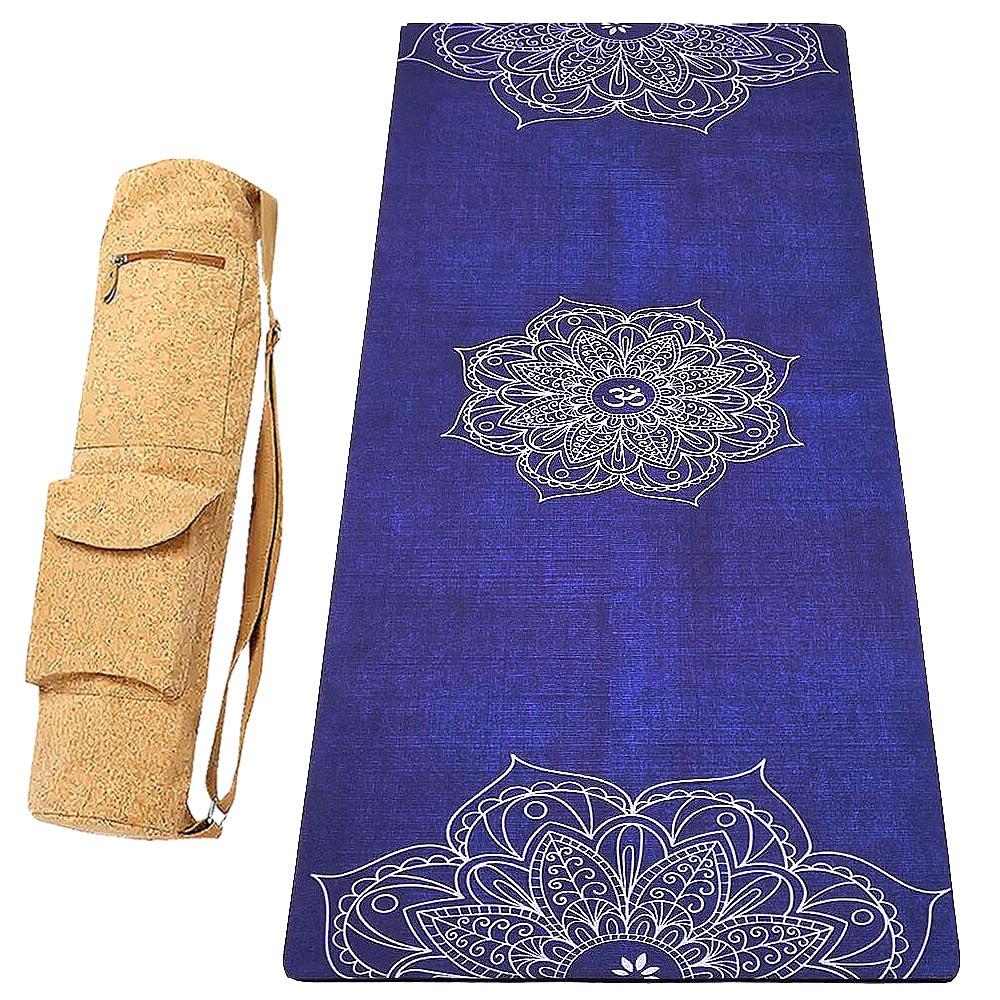 Antypoślizgowa mata do jogi Comfort 5mm, guma-mikrofibra +Torba z korka Mandala