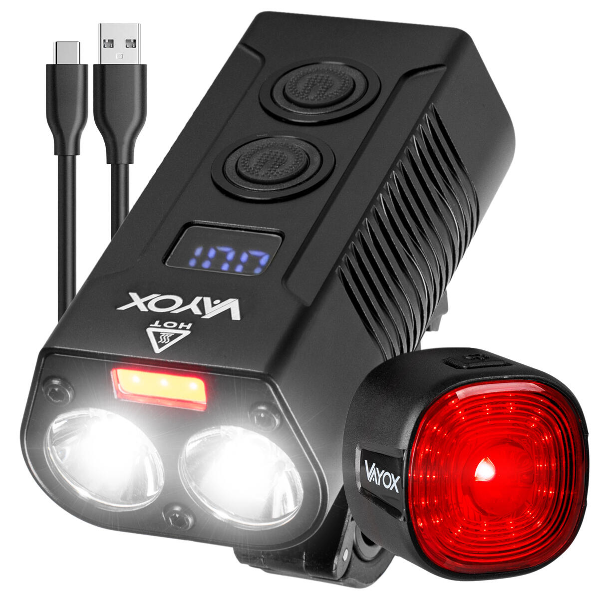 Zestaw lampek rowerowych VAYOX VA0045 + VA0156 przednia i tylna POWERBANK