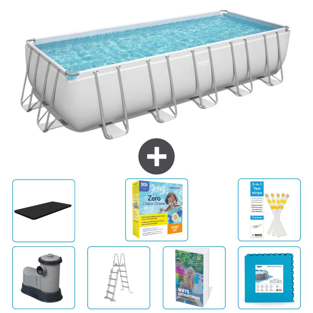 BESTWAY Basen Power Steel Prostokątny - 640x274x132 cm - 8-częściowy S566