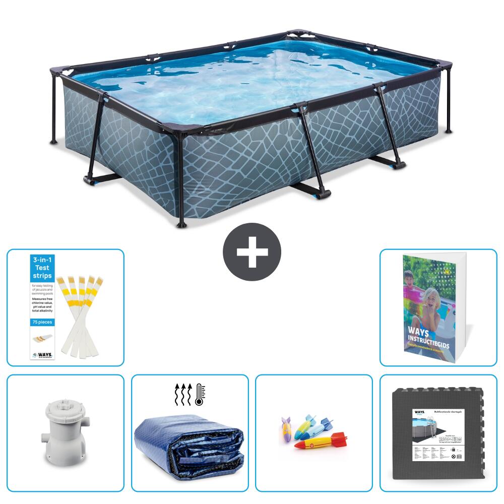 EXIT TOYS Basen Prostokątny - Efekt kamienia - 300x200x65 cm - 7-częściowy S177