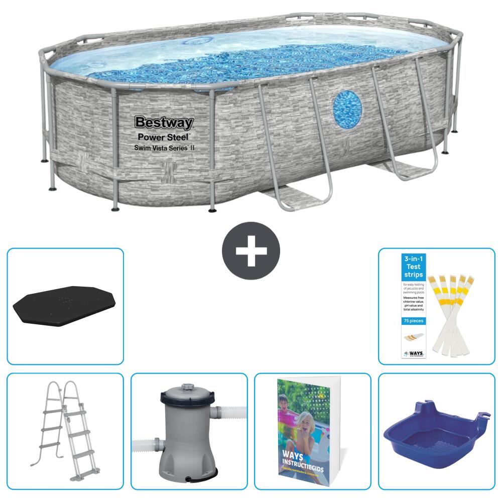 BESTWAY Basen Power Steel Owalny - 427x250x100 cm - 7-częściowy S662
