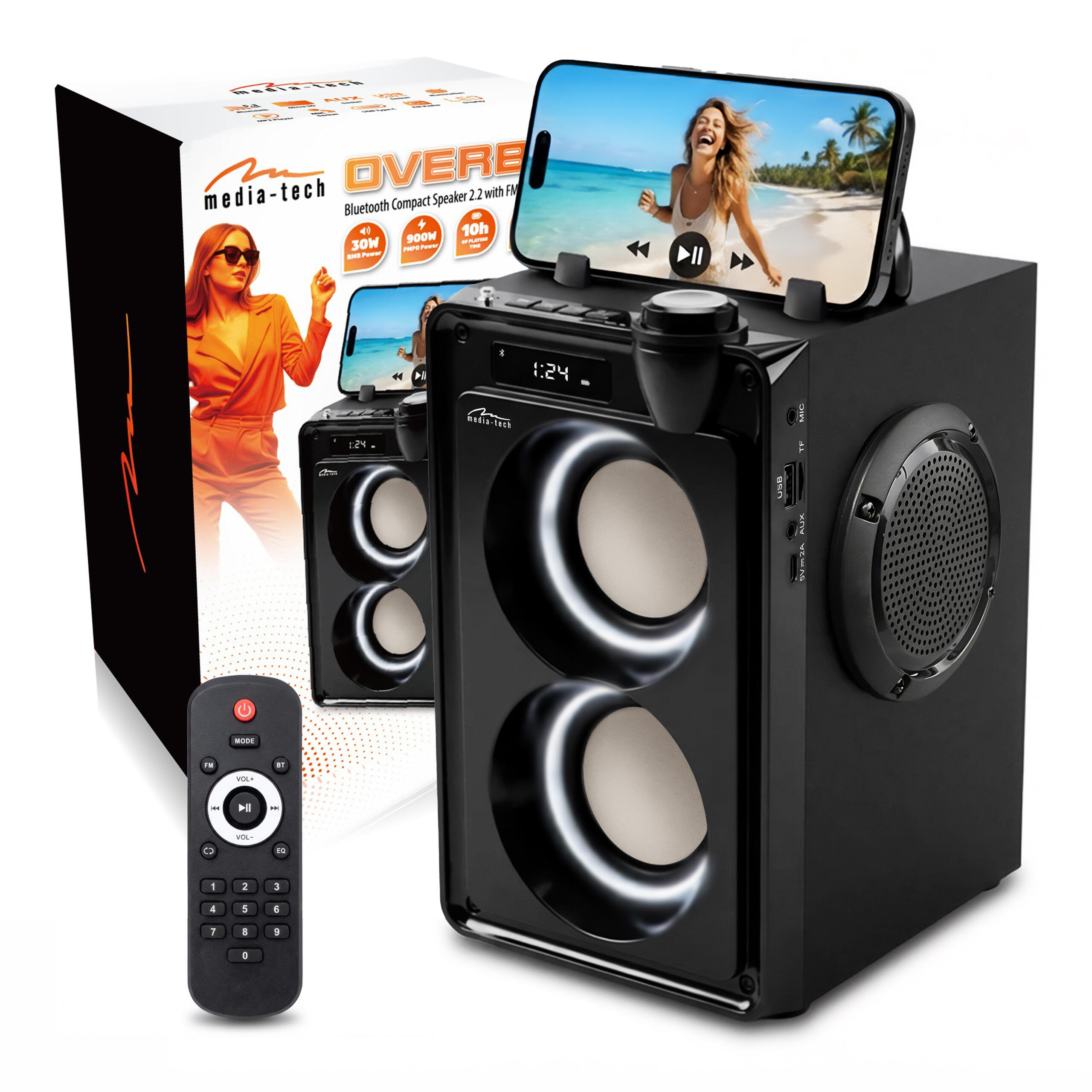 GŁOŚNIK przenośny bluetooth z radiem FM BOOMBOX czarny 30W RMS BAS