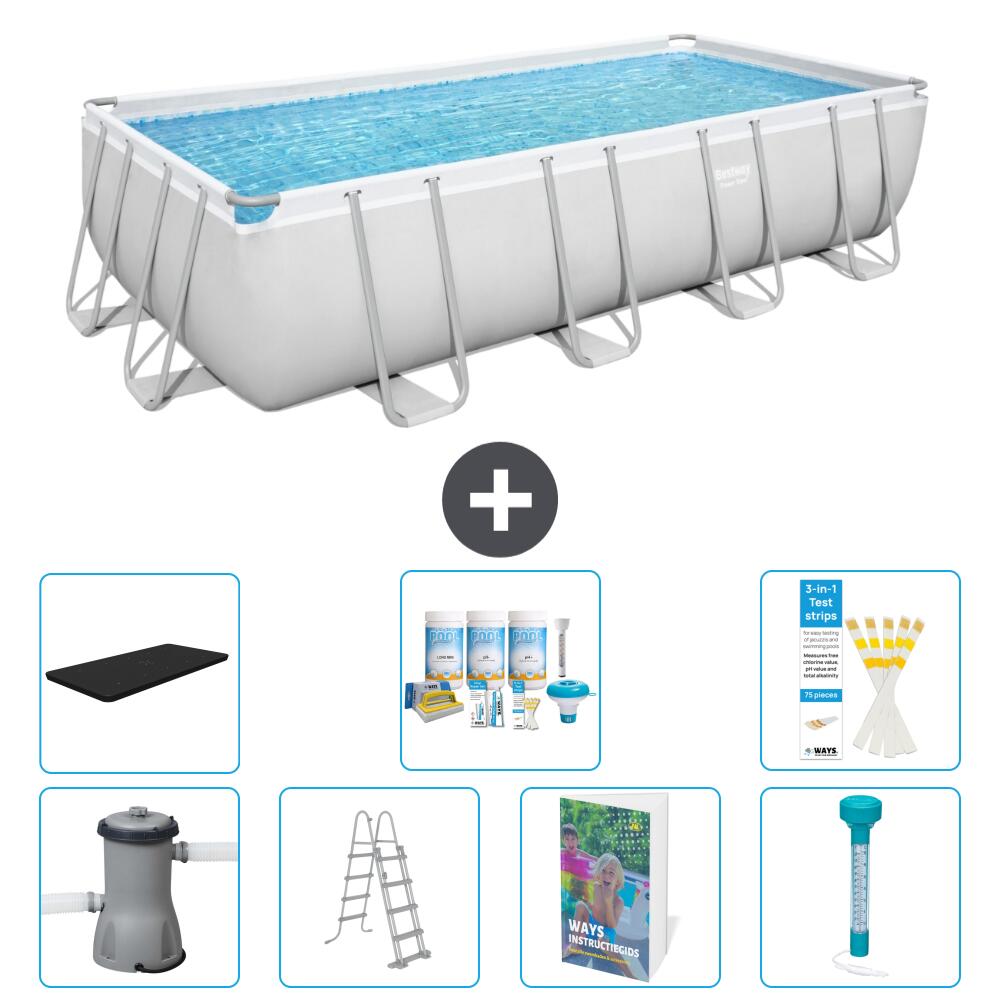 BESTWAY Basen Power Steel Prostokątny - 488x244x122 cm - 8-częściowy S574