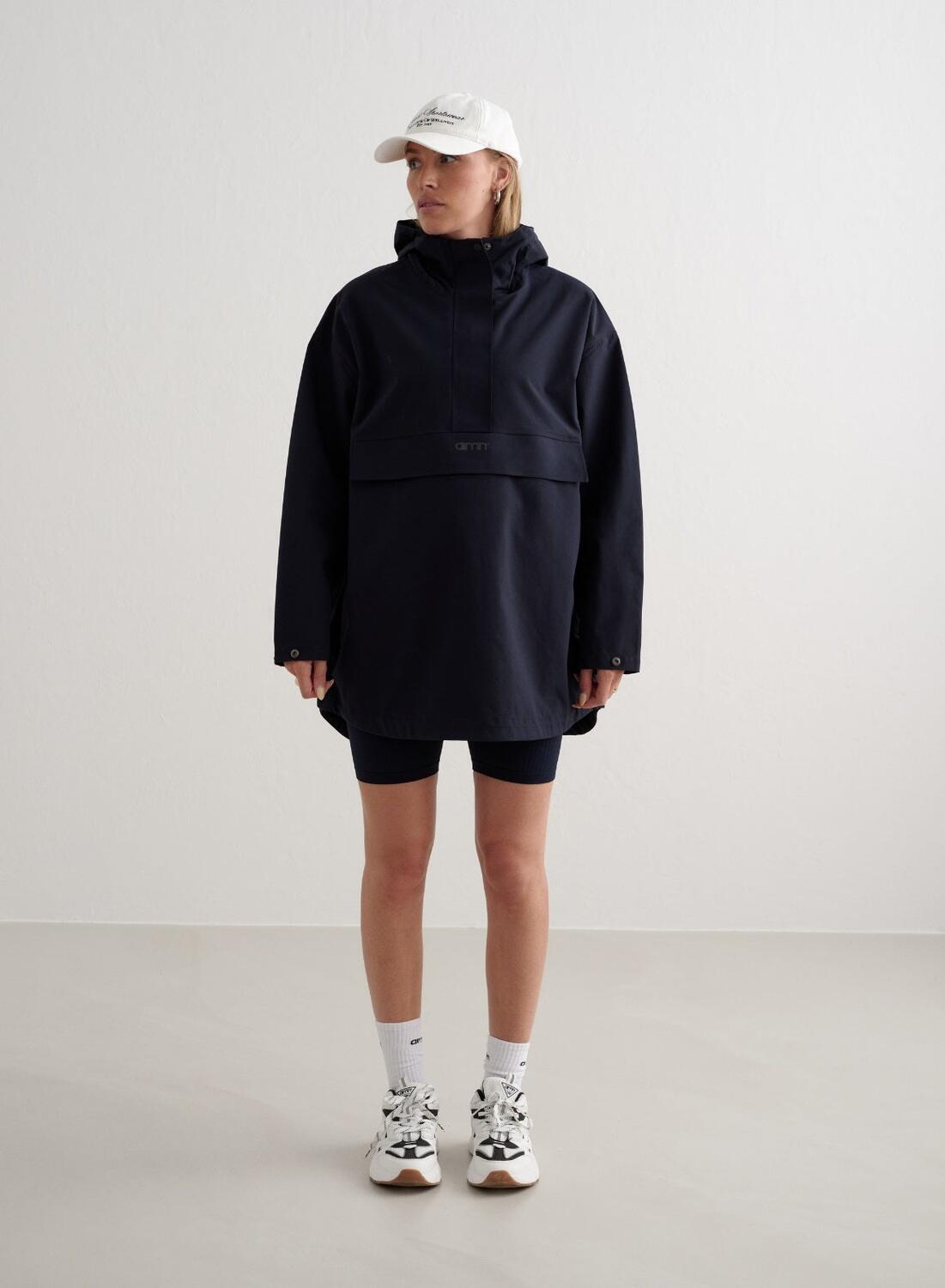 Damski anorak wodoodporny, oversize'owy, z półzamkiem granatowy