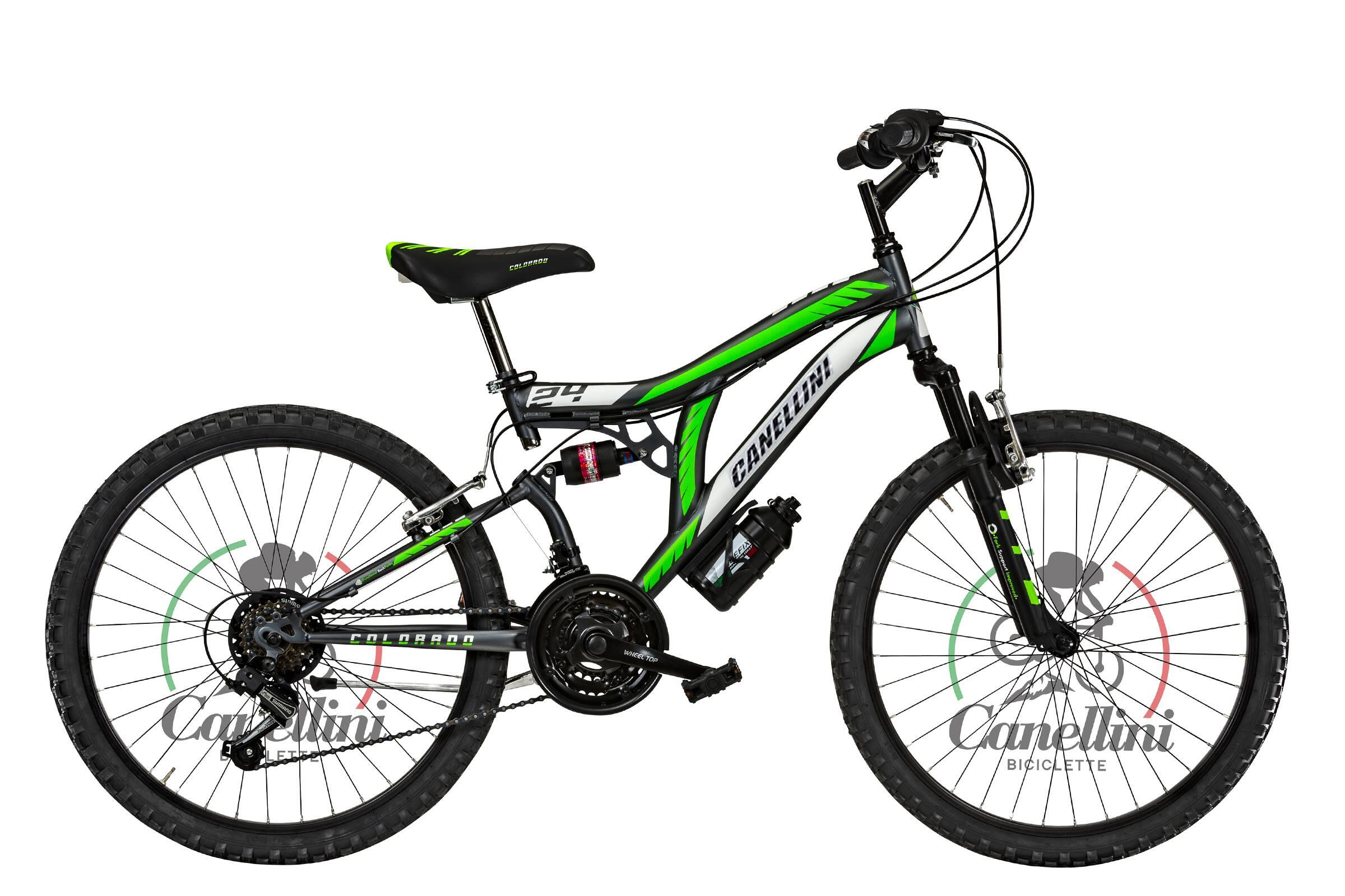 Rower Dziecięcy MTB Canellini COLORADO 24 z pełnym zawieszeniem - Tytan/Zielony