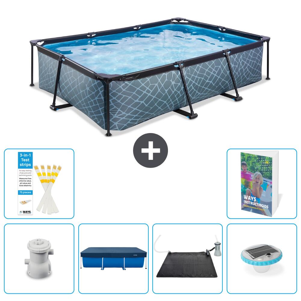 EXIT TOYS Basen Prostokątny - Efekt kamienia - 300x200x65 cm - 7-częściowy S328