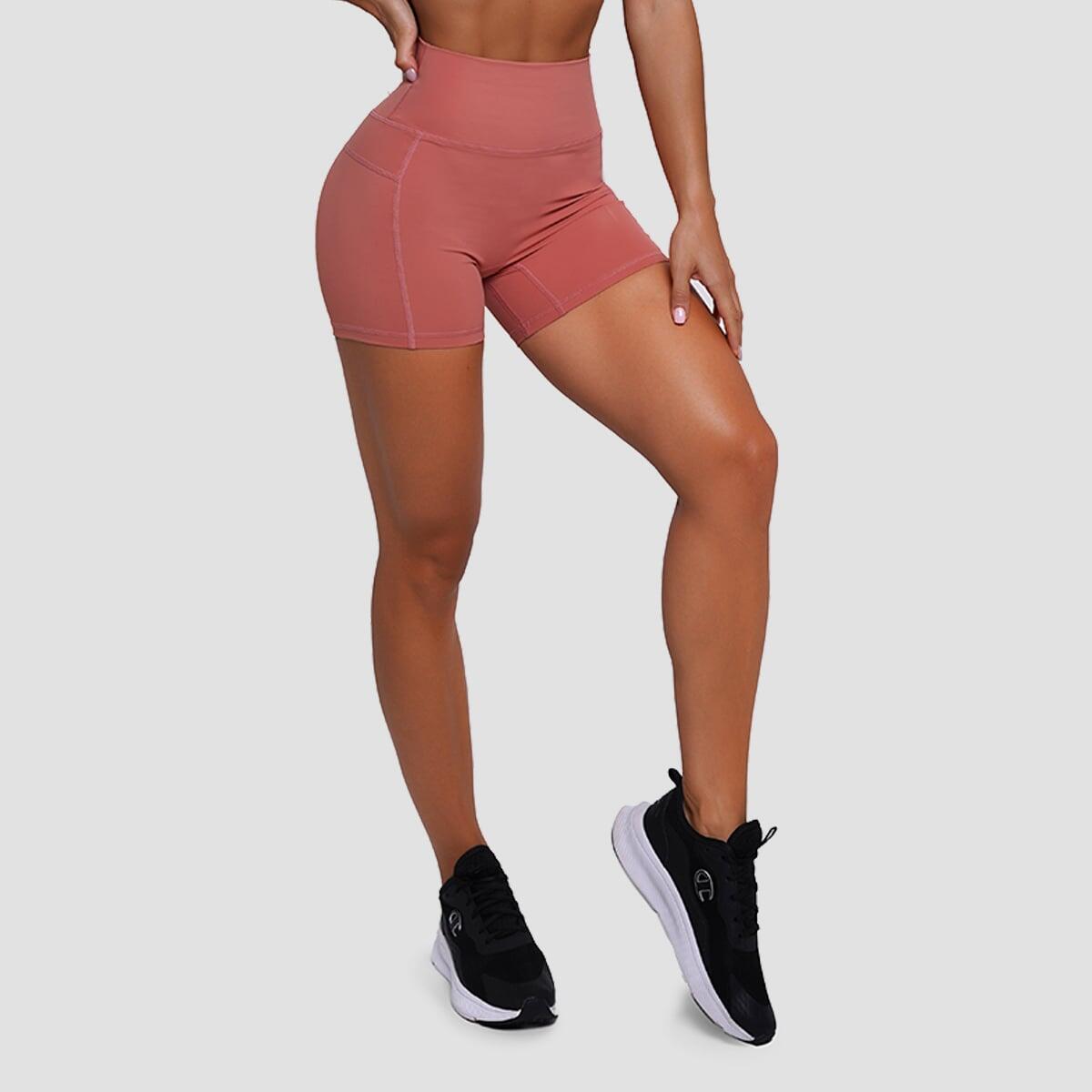 Szorty damskie fitness slim z wysoką talią łososiowe FIT