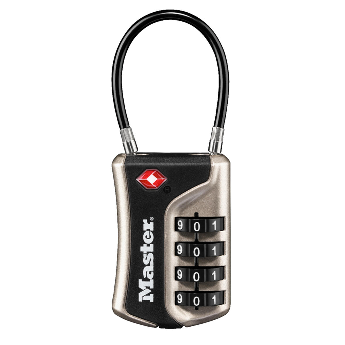 Kłódka podróżna na szyfr Master Lock 4697EURDNKL z certyfikatem TSA, niklowa