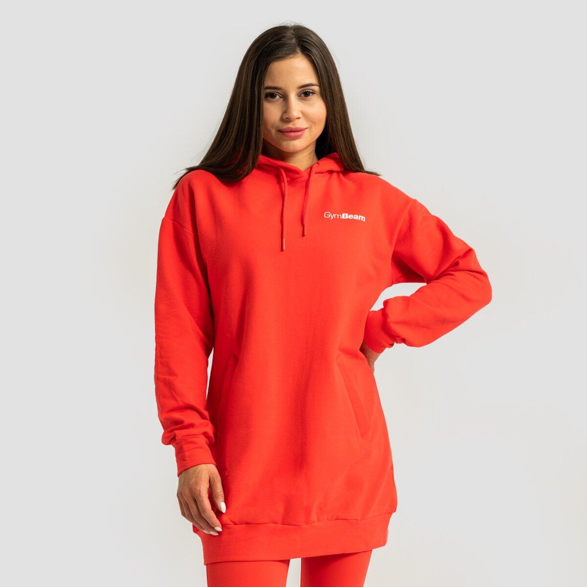 Bluza damska fitness z kapturem długa czerwona Limitless Longline