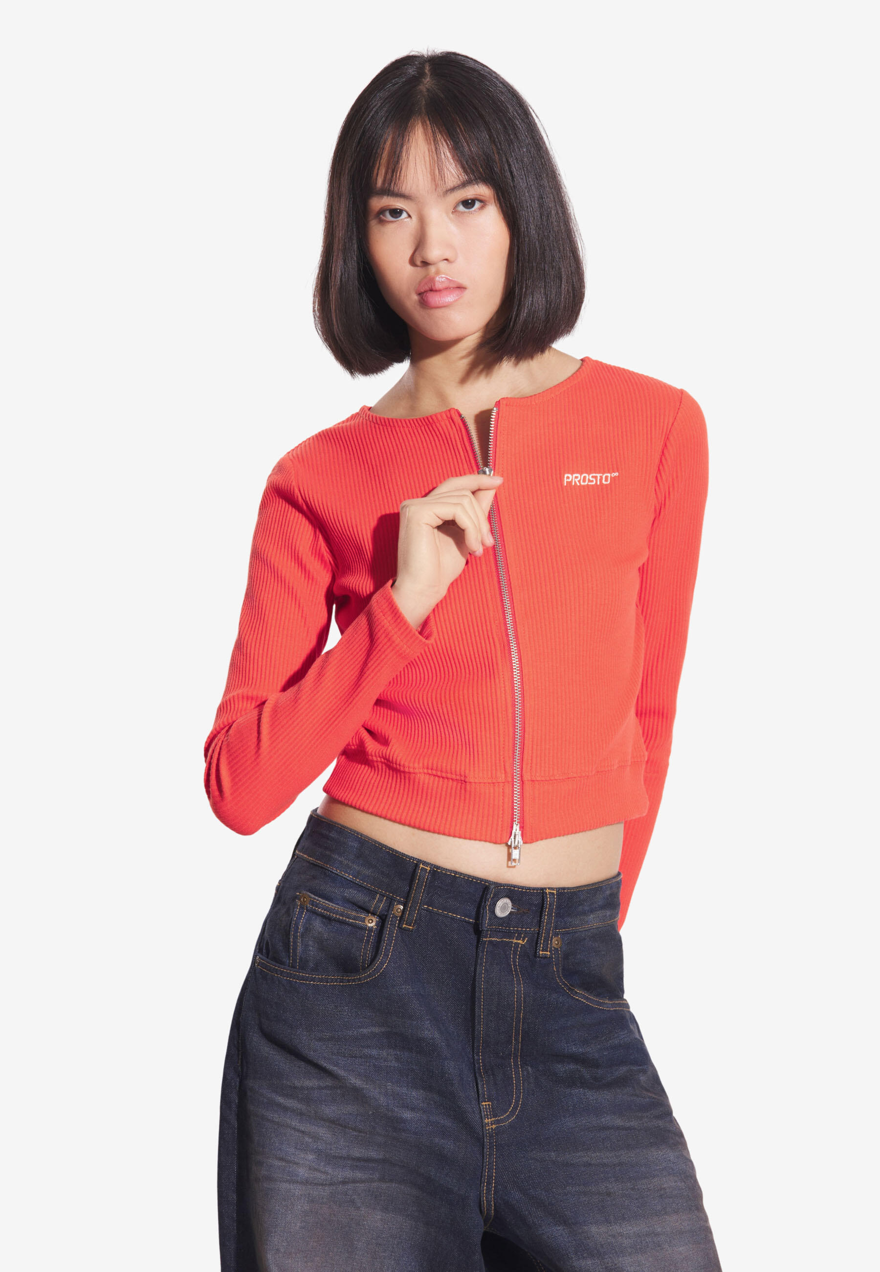 Top sportowy damski Prosto Zip Ribbed na suwak