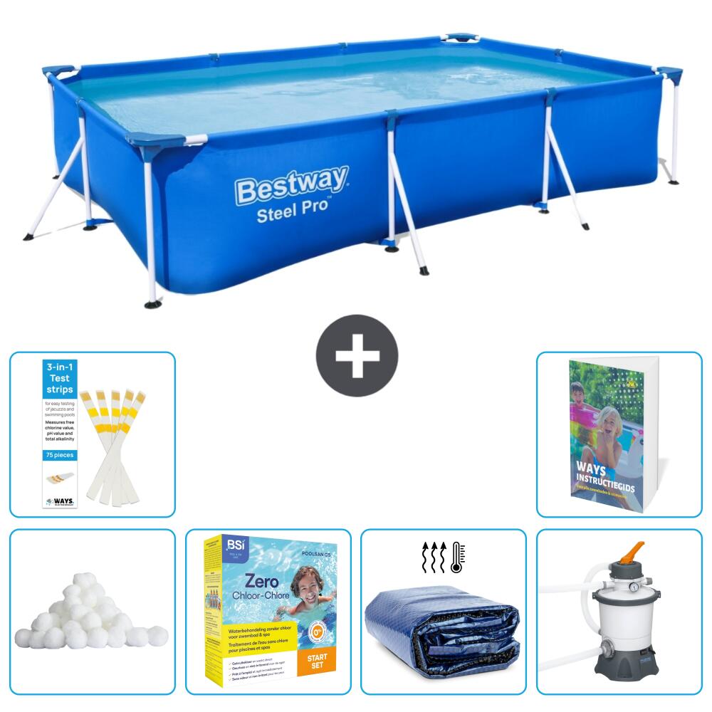 BESTWAY Basen Steel Pro Prostokątny - 300x201x66 cm - 7-częściowy S75
