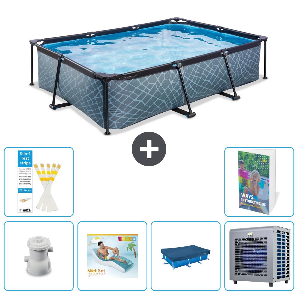 EXIT TOYS Basen Prostokątny - Efekt kamienia - 300x200x65 cm - 7-częściowy S207