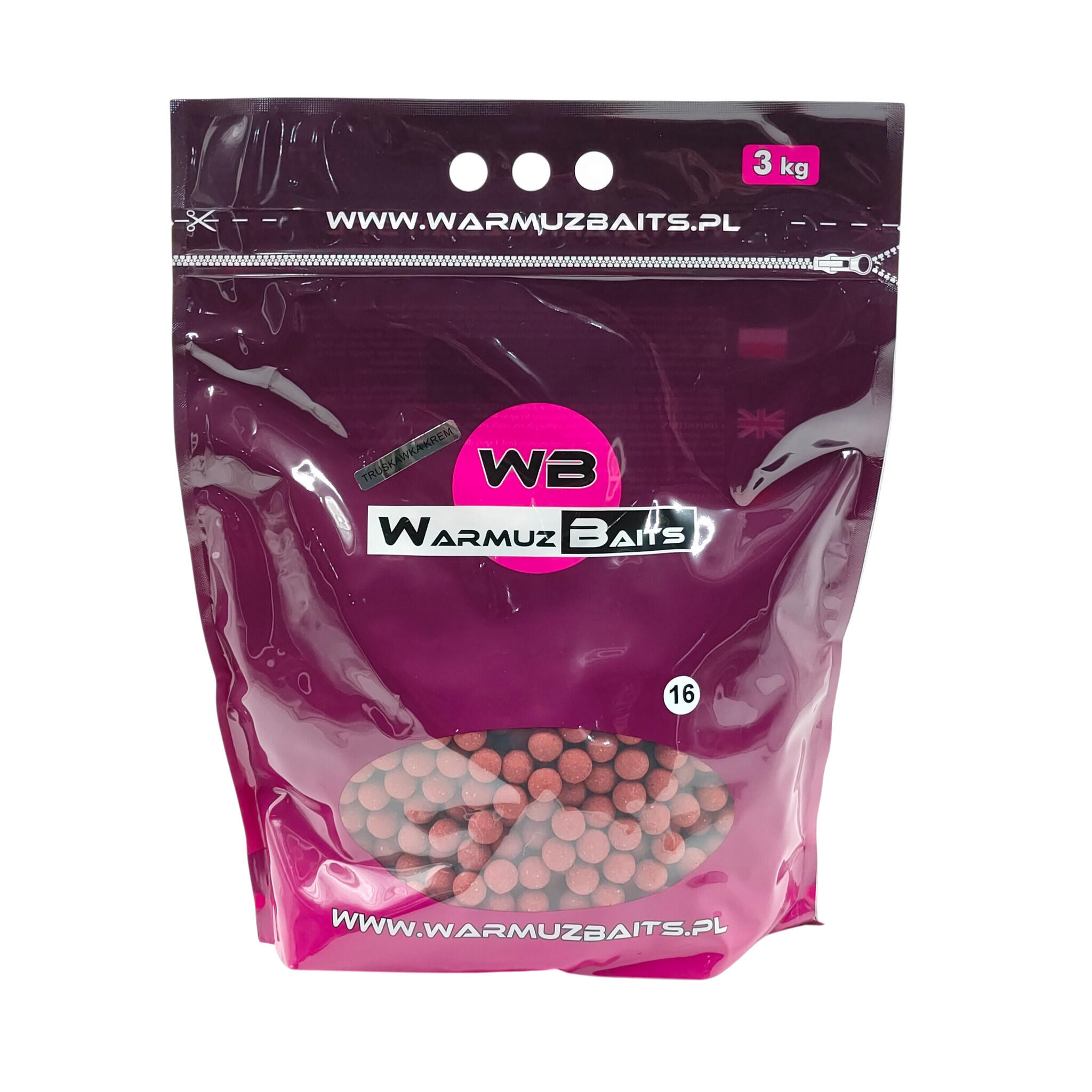 Kulki zanętowe 16mm Warmuz Baits Worek 3kg TRUSKAWKA KREM
