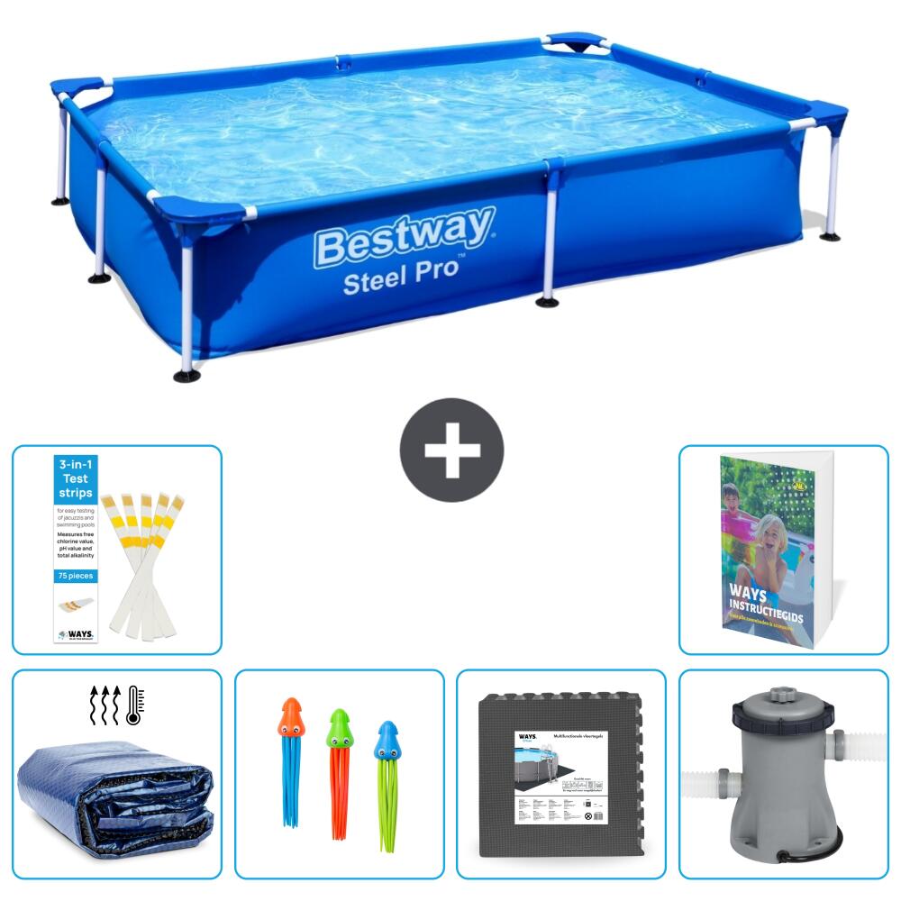 BESTWAY Basen Steel Pro Prostokątny - 221x150x43 cm - 7-częściowy S3
