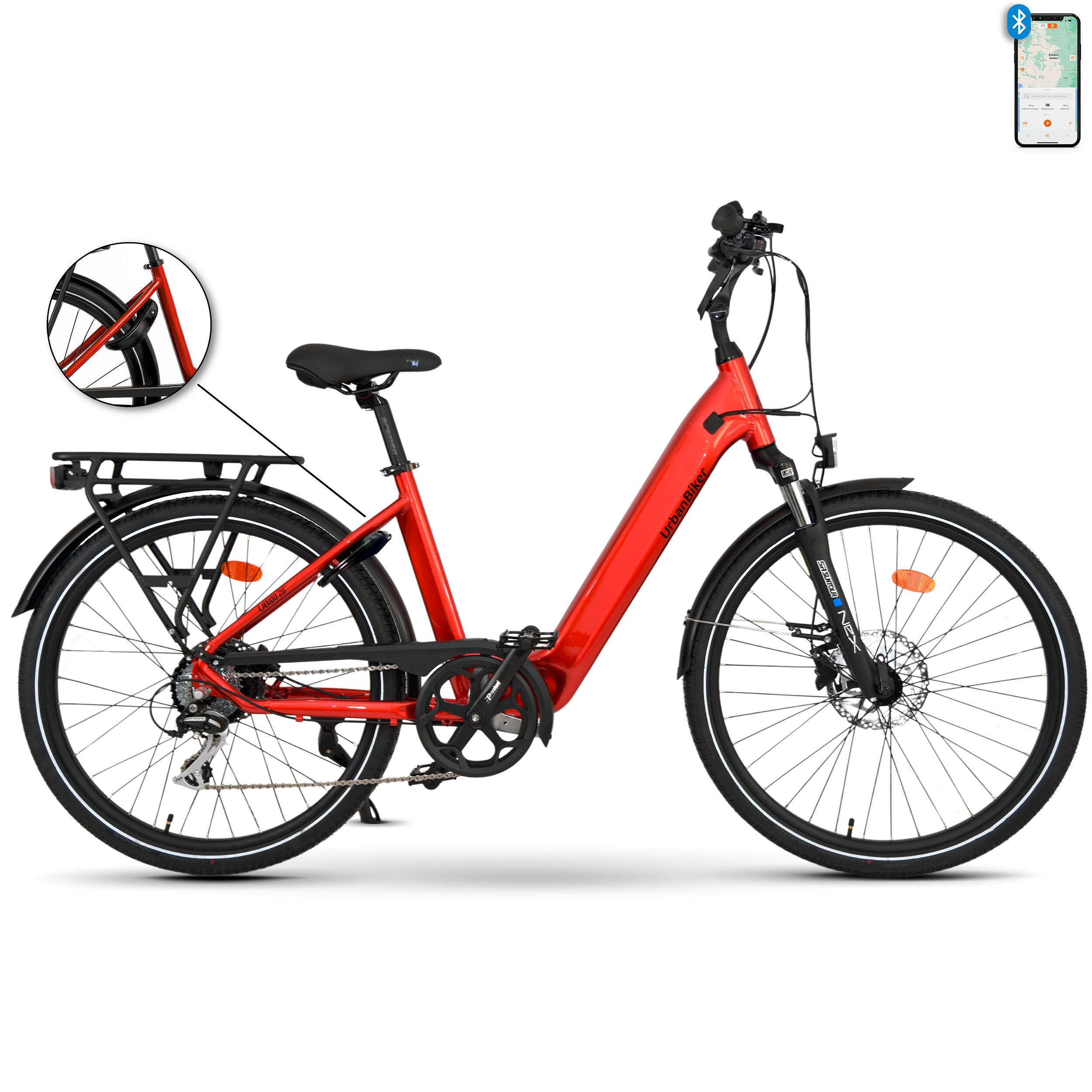 UB100B | Ebike miejski | Zasięg do 140 km | Czerwony | 26