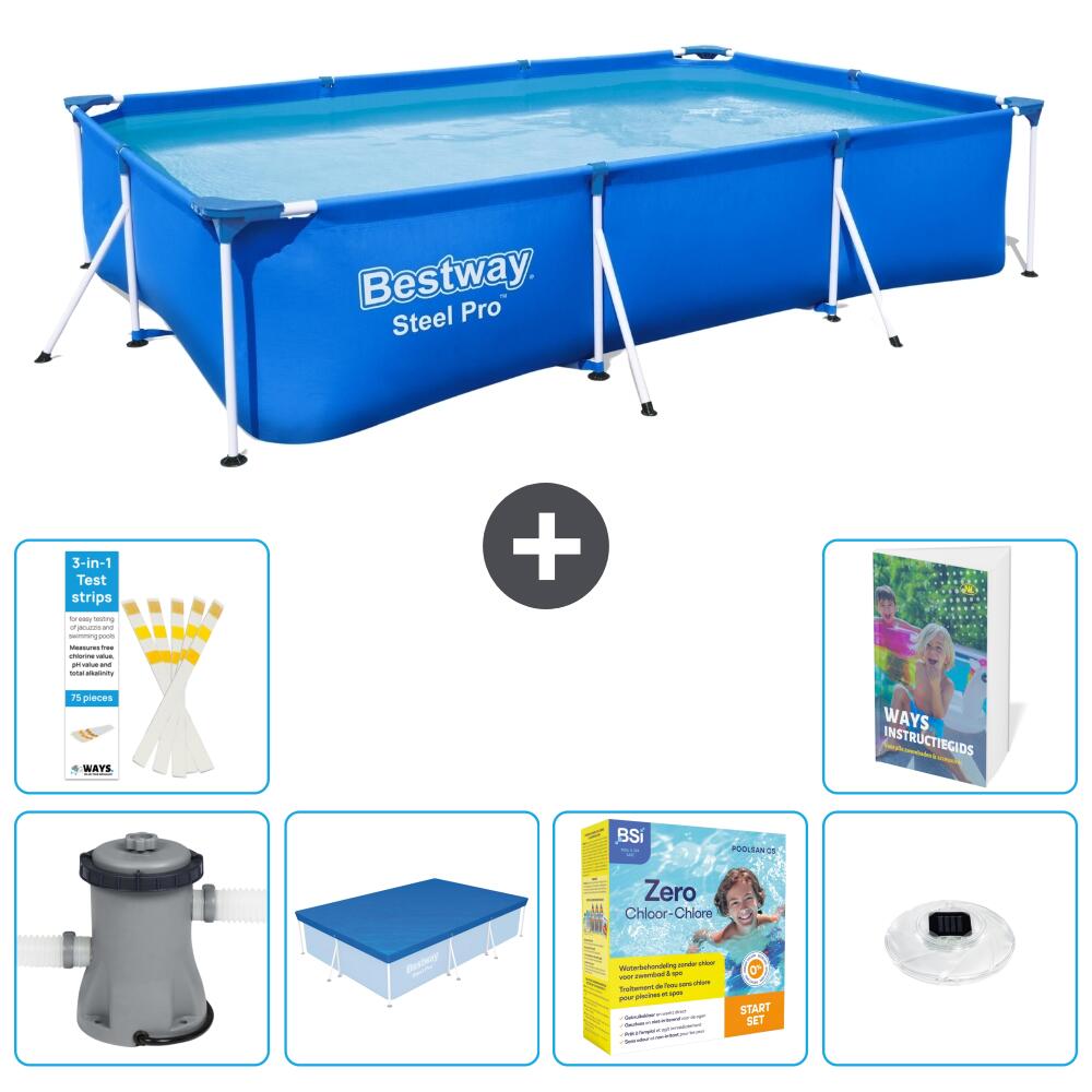 BESTWAY Basen Steel Pro Prostokątny - 300x201x66 cm - 7-częściowy S178