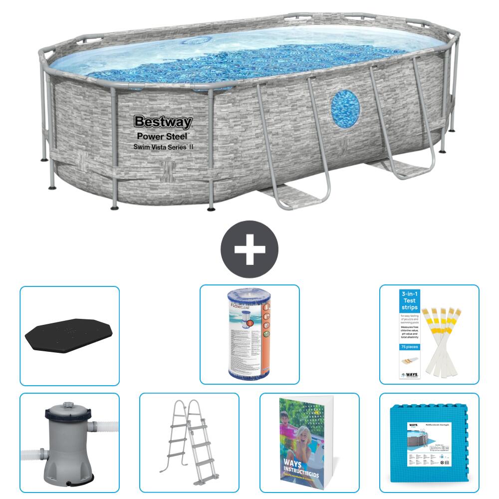 BESTWAY Basen Power Steel Owalny - 427x250x100 cm - 8-częściowy S602