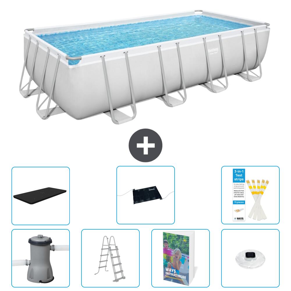 BESTWAY Basen Power Steel Prostokątny - 488x244x122 cm - 8-częściowy S598