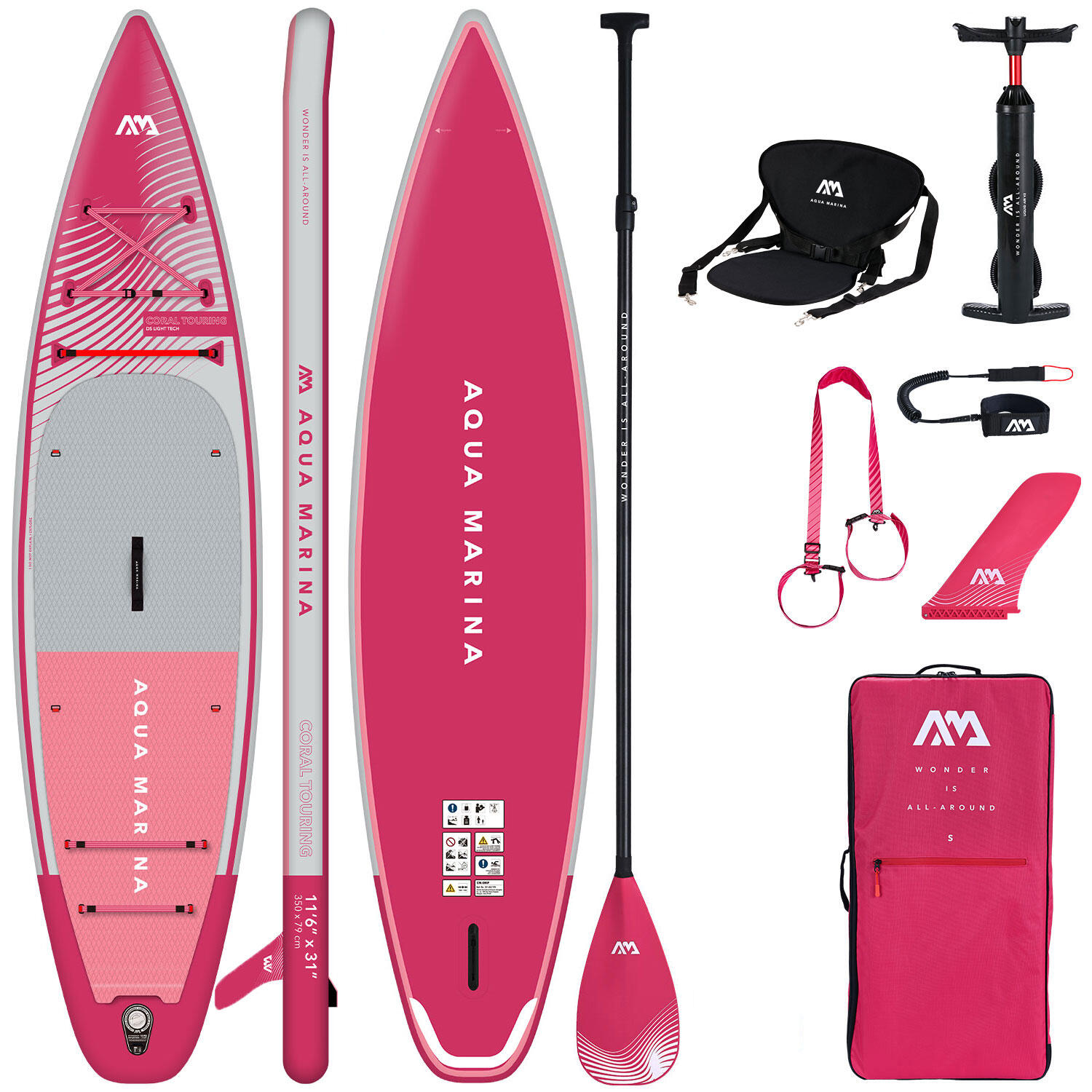 Deska Sup Aqua Marina Coral Touring Raspberry 11'6 + Siedzisko kajakowe