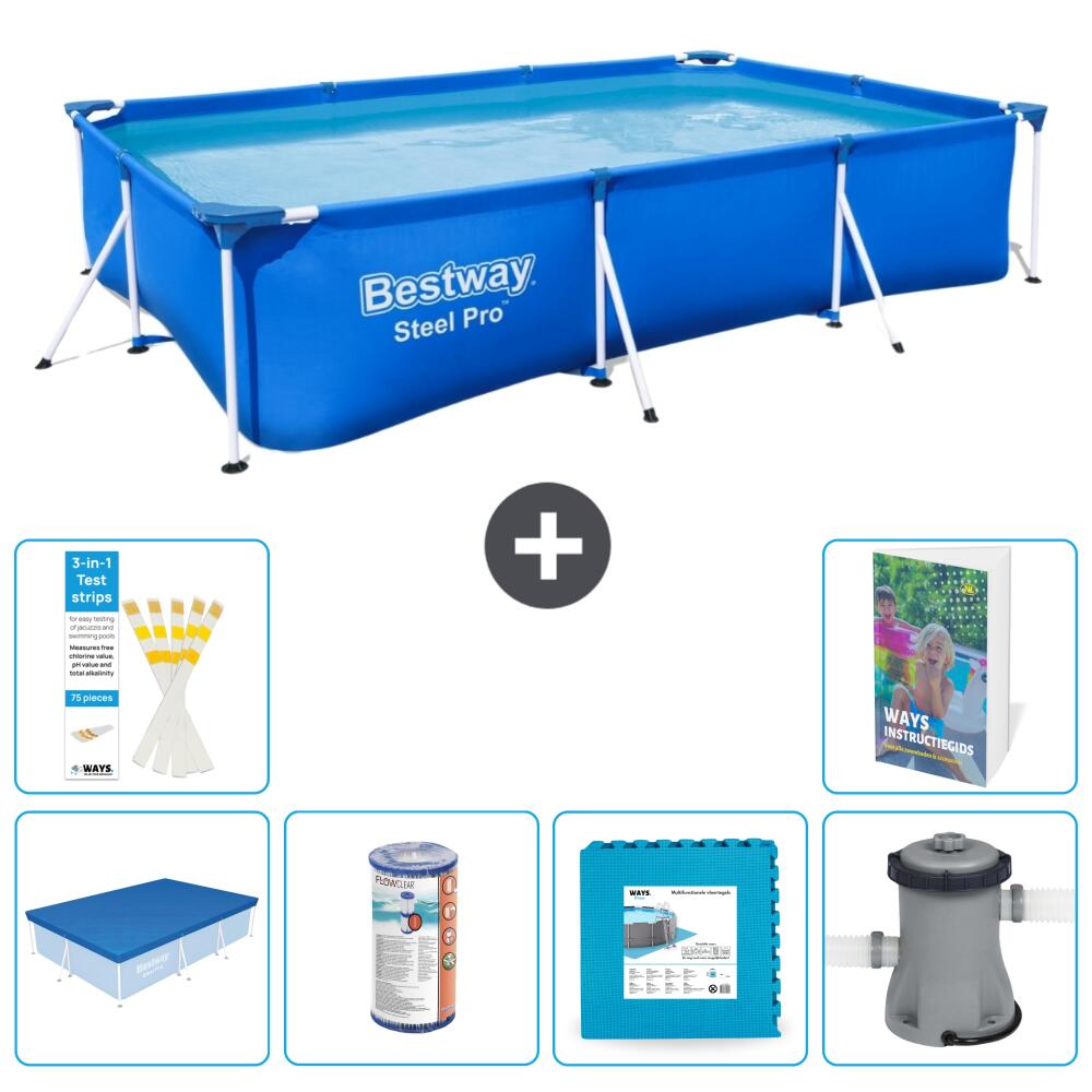 BESTWAY Basen Steel Pro Prostokątny - 300x201x66 cm - 7-częściowy S146