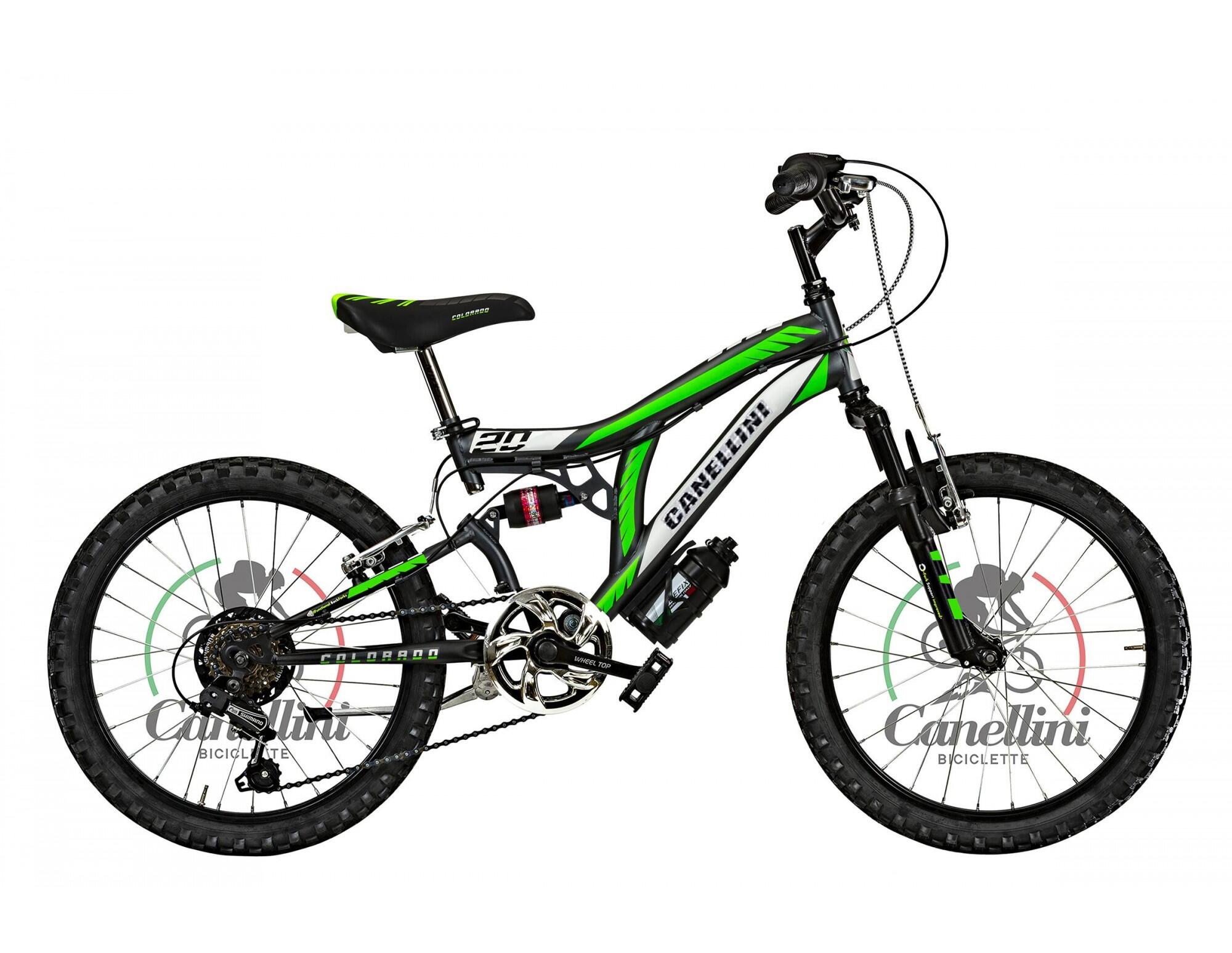 Rower Dziecięcy MTB Canellini COLORADO 20 z pełnym zawieszeniem - Tytan/Zielony