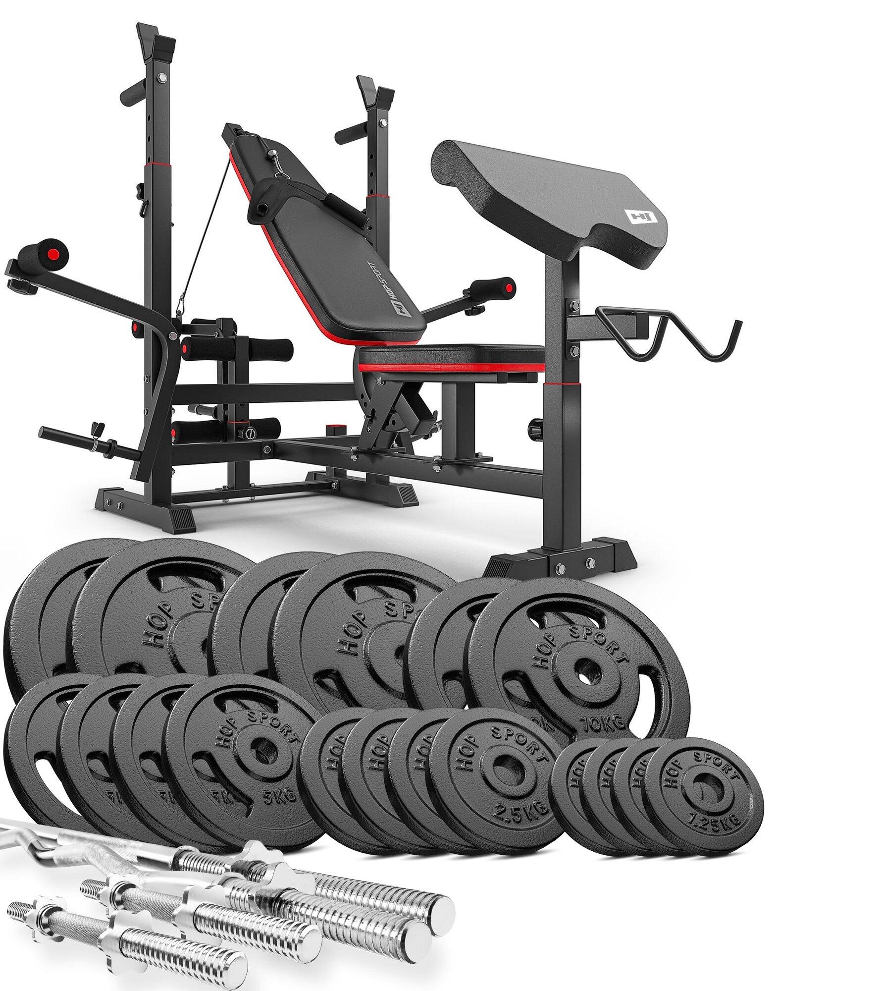 Zestaw kulturystyczny Hop-Sport Strong 146kg z ławką HS-1075