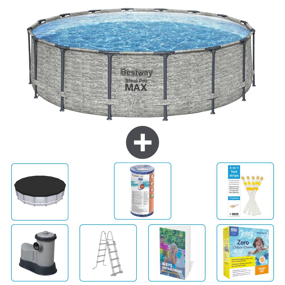 BESTWAY Basen Steel Pro MAX Okrągły - 488x122 cm - 8-częściowy S572