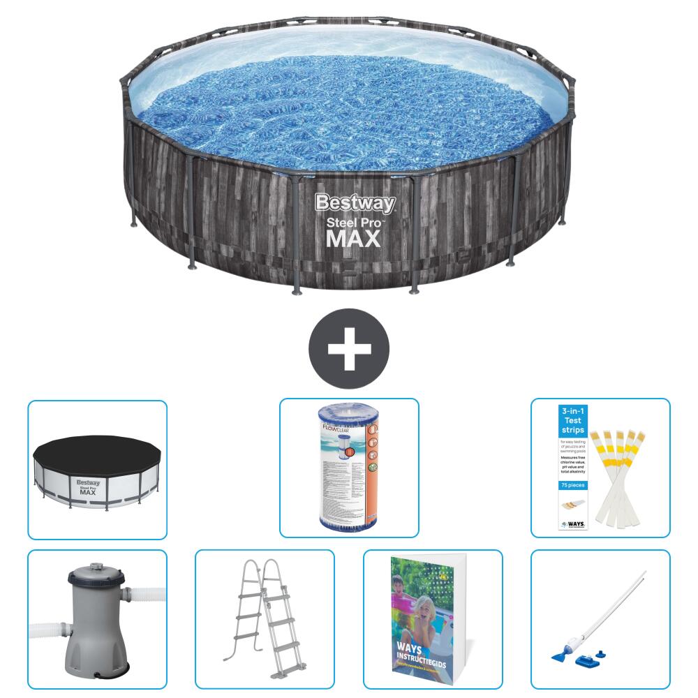 BESTWAY Basen Steel Pro MAX Okrągły - 427x107 cm - 8-częściowy S549