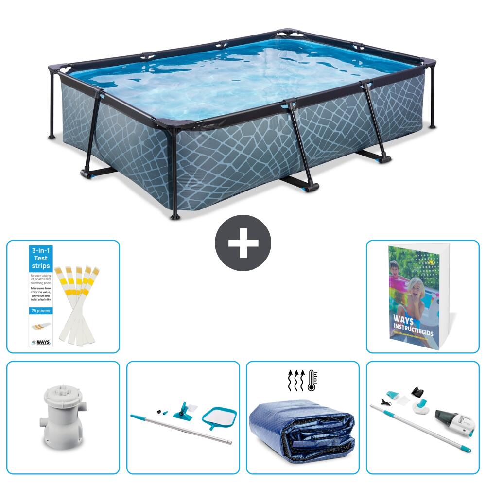 EXIT TOYS Basen Prostokątny - Efekt kamienia - 300x200x65 cm - 7-częściowy S323