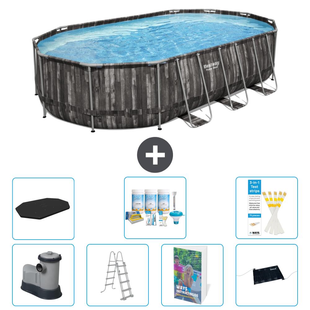 BESTWAY Basen Power Steel Owalny - 610x366x122 cm - 8-częściowy S632