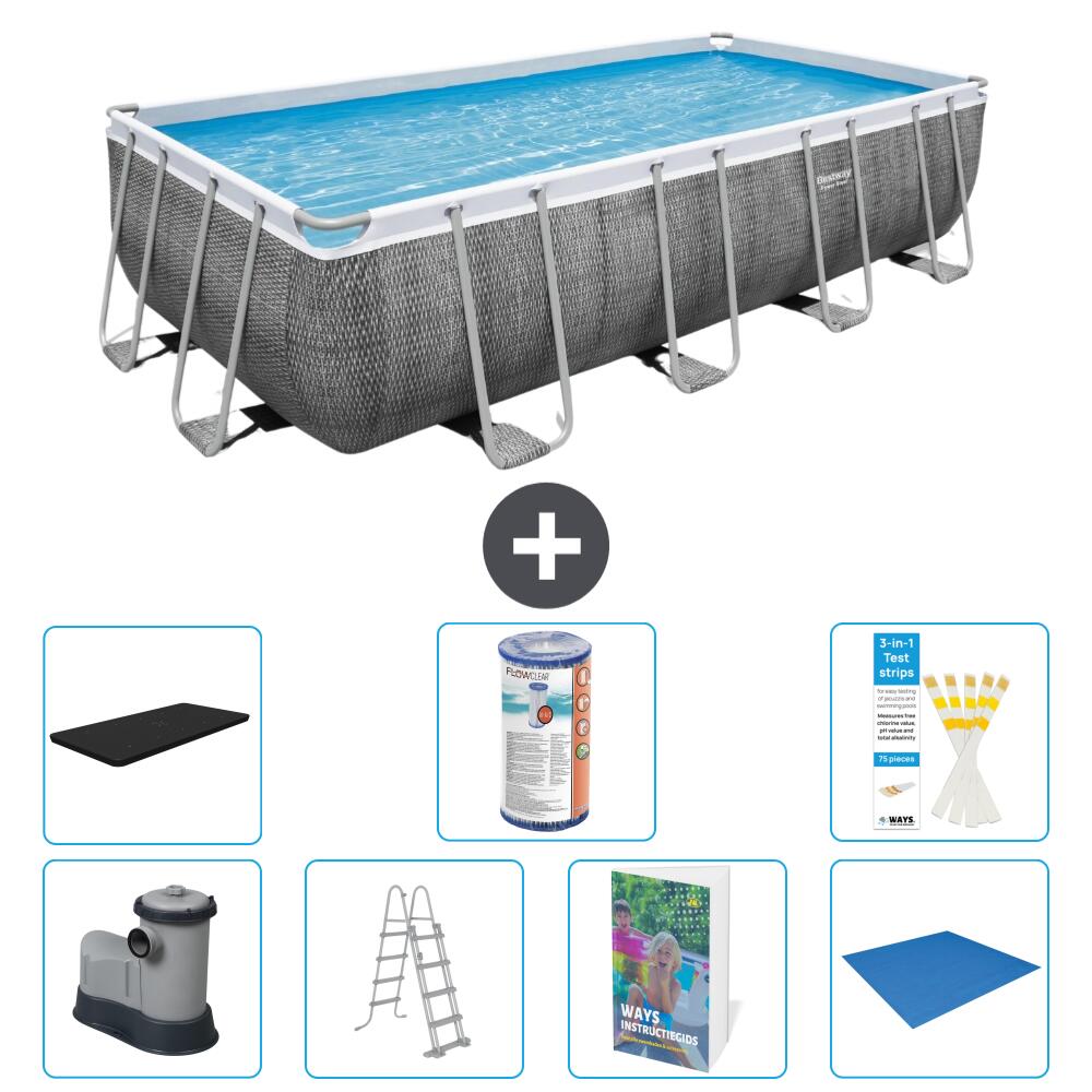 BESTWAY Basen Power Steel Prostokątny - 549x274x122 cm - 8-częściowy S594