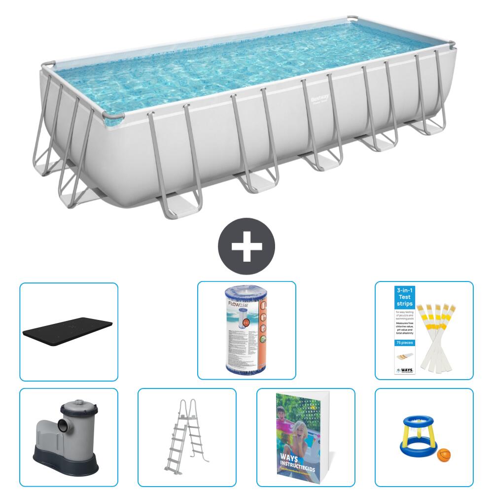 BESTWAY Basen Power Steel Prostokątny - 640x274x132 cm - 8-częściowy S541