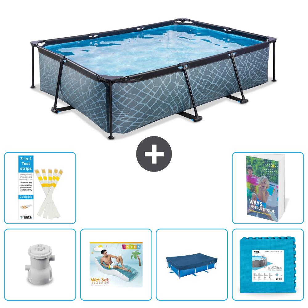 EXIT TOYS Basen Prostokątny - Efekt kamienia - 300x200x65 cm - 7-częściowy S311