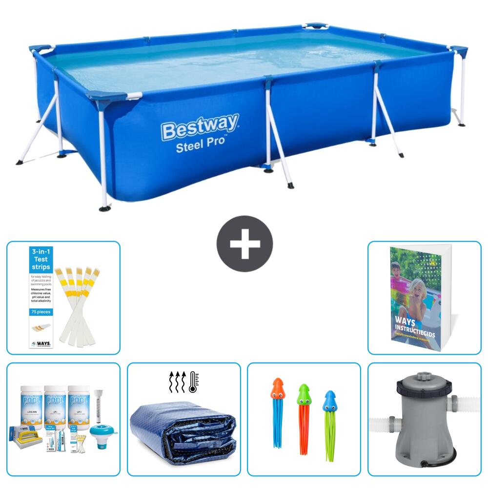 BESTWAY Basen Steel Pro Prostokątny - 300x201x66 cm - 7-częściowy S108