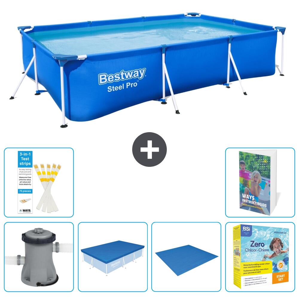 BESTWAY Basen Steel Pro Prostokątny - 300x201x66 cm - 7-częściowy S198