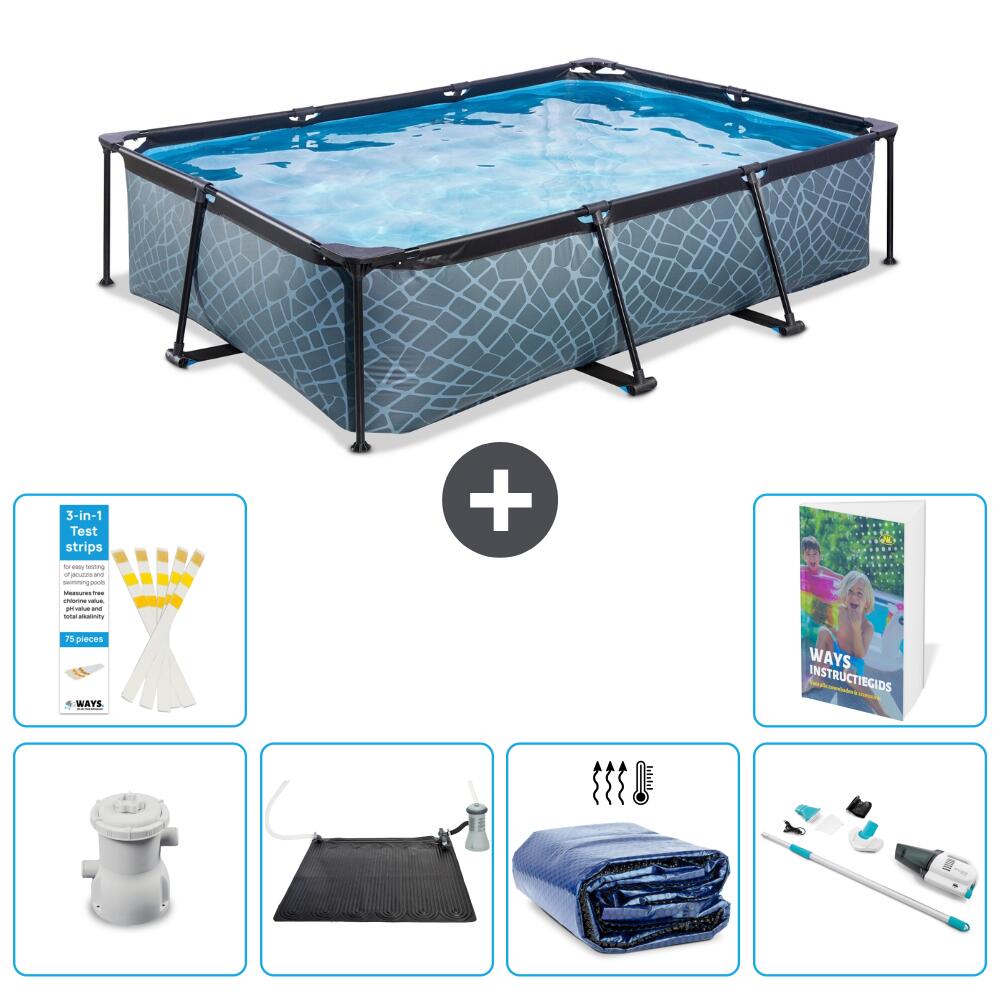 EXIT TOYS Basen Prostokątny - Efekt kamienia - 300x200x65 cm - 7-częściowy S252