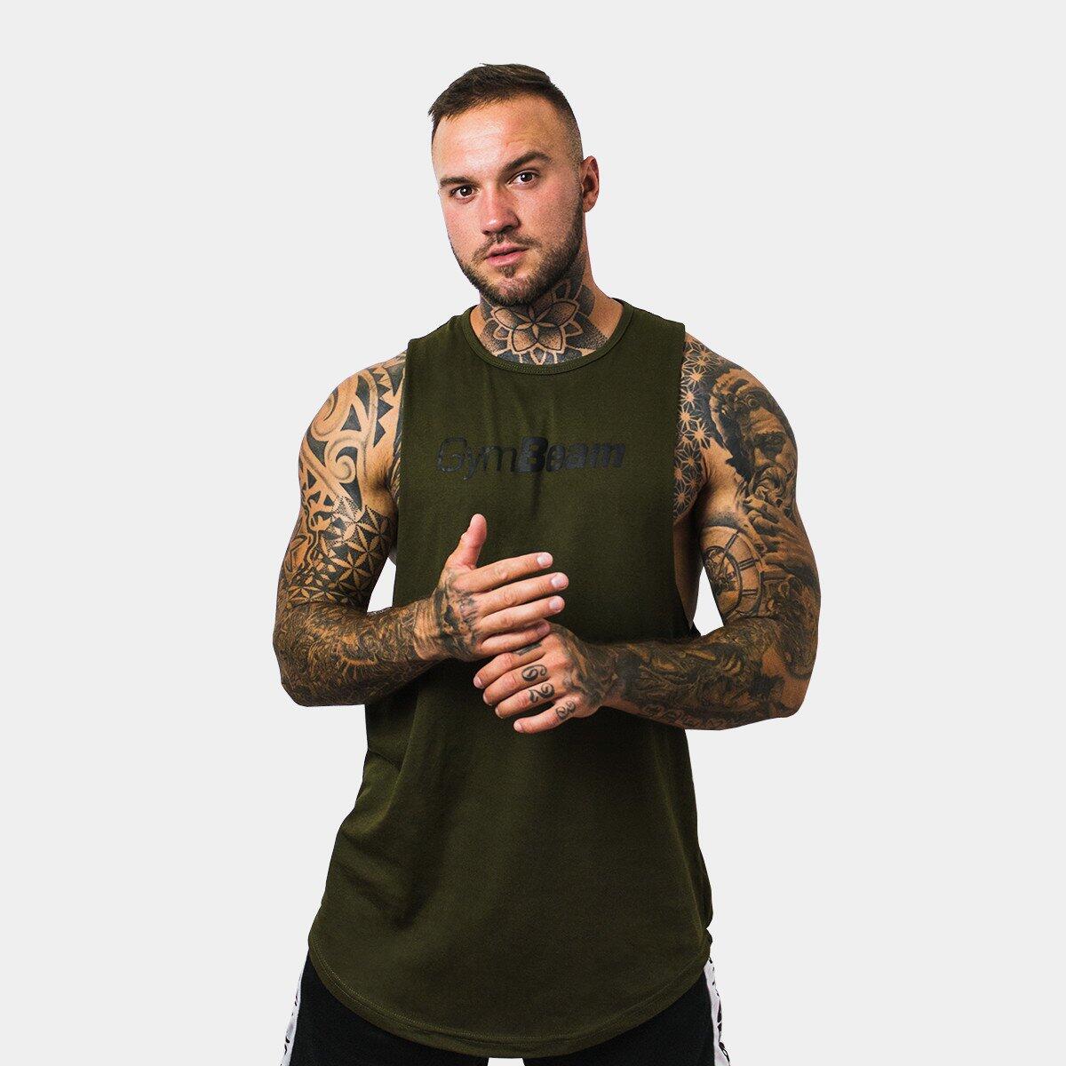 Podkoszulek męski fitness luźny zielony Cut Off