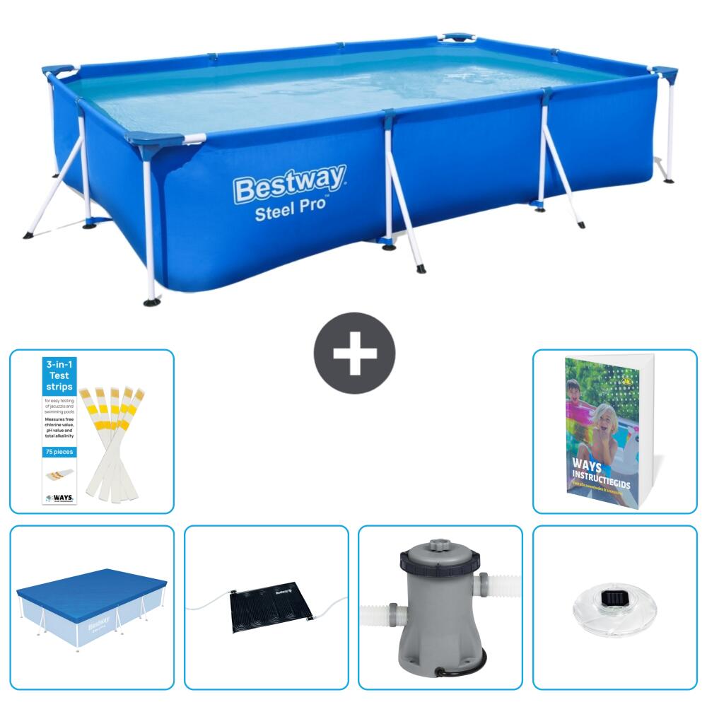 BESTWAY Basen Steel Pro Prostokątny - 300x201x66 cm - 7-częściowy S154