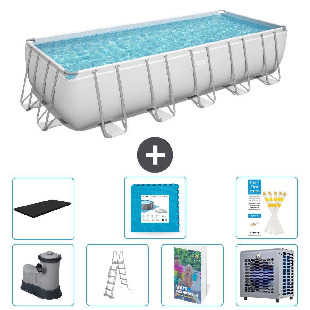 BESTWAY Basen Power Steel Prostokątny - 640x274x132 cm - 8-częściowy S601
