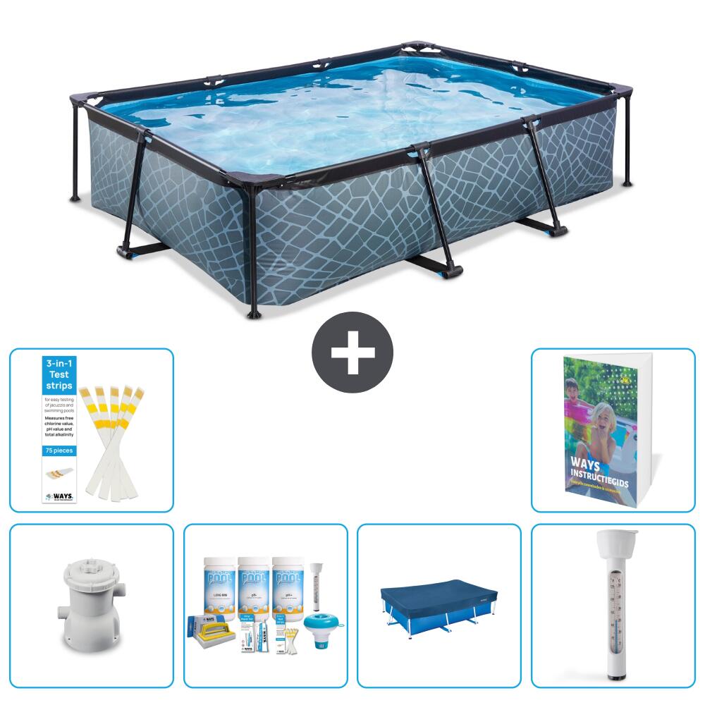 EXIT TOYS Basen Prostokątny - Efekt kamienia - 300x200x65 cm - 7-częściowy S237