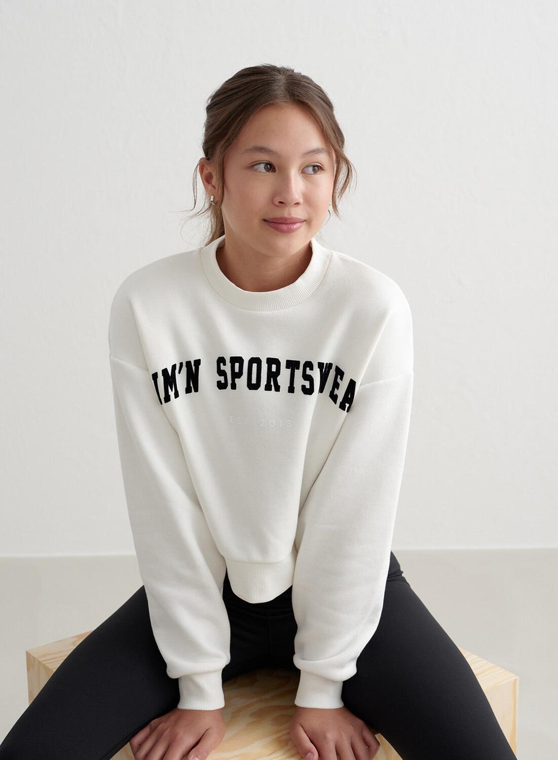 Dziewczęca bluza dresowa, miękka, pudełkowy krój Young Varsity ecru