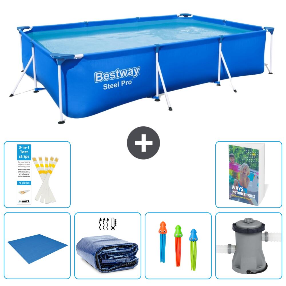 BESTWAY Basen Steel Pro Prostokątny - 300x201x66 cm - 7-częściowy S46