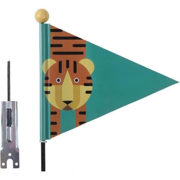 PexKids Flaga bezpieczeństwa do roweru Tiger zielona z nadrukiem tygrysa