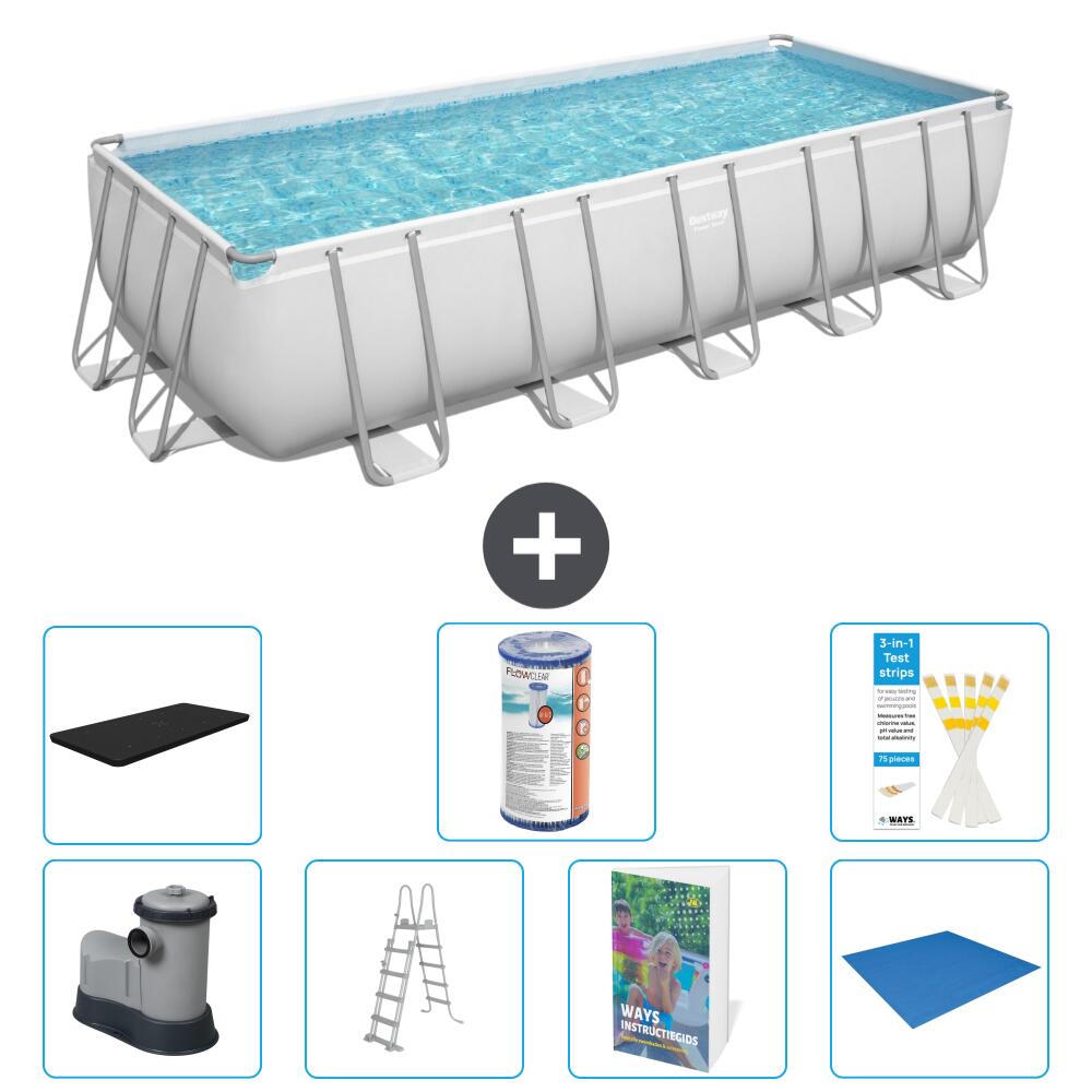 BESTWAY Basen Power Steel Prostokątny - 640x274x132 cm - 8-częściowy S594