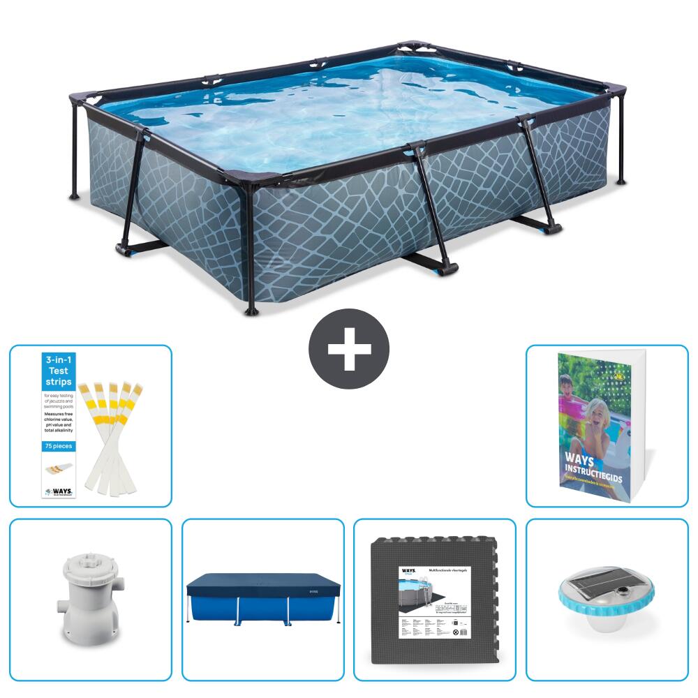 EXIT TOYS Basen Prostokątny - Efekt kamienia - 300x200x65 cm - 7-częściowy S312