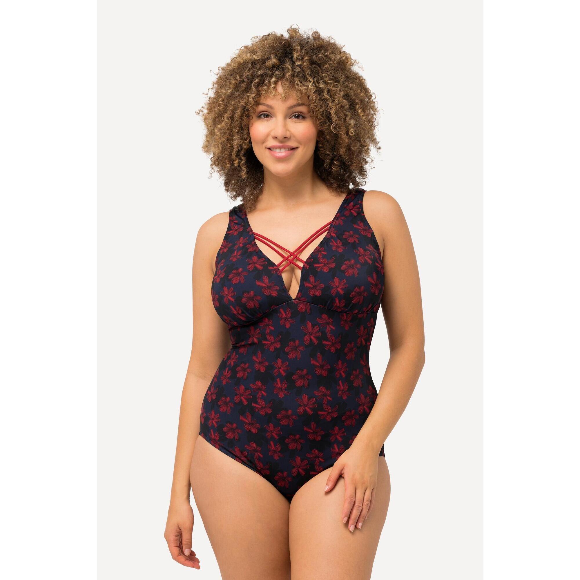 Damski Kostium kąpielowy kwiaty ozdobne tasiemki miękkie miseczki